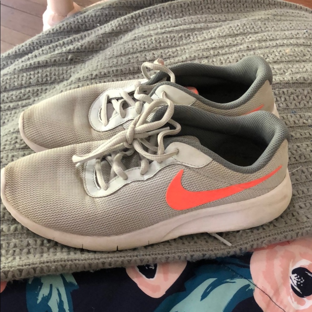 Nike running shoes gray and bright pink